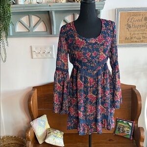 Band of Gypsies Navy and Pink Floral Long Sleeve Dress